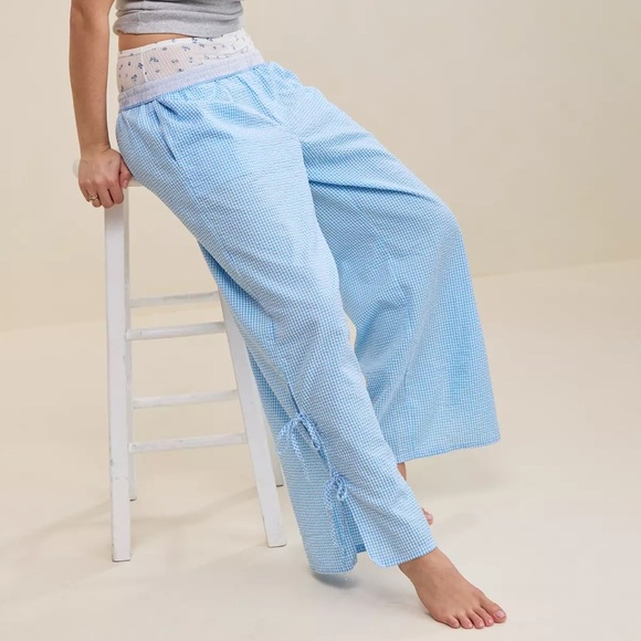 Aerie Off-Duty Seersucker Side Tie Trouser PJ - Picture 1 of 4